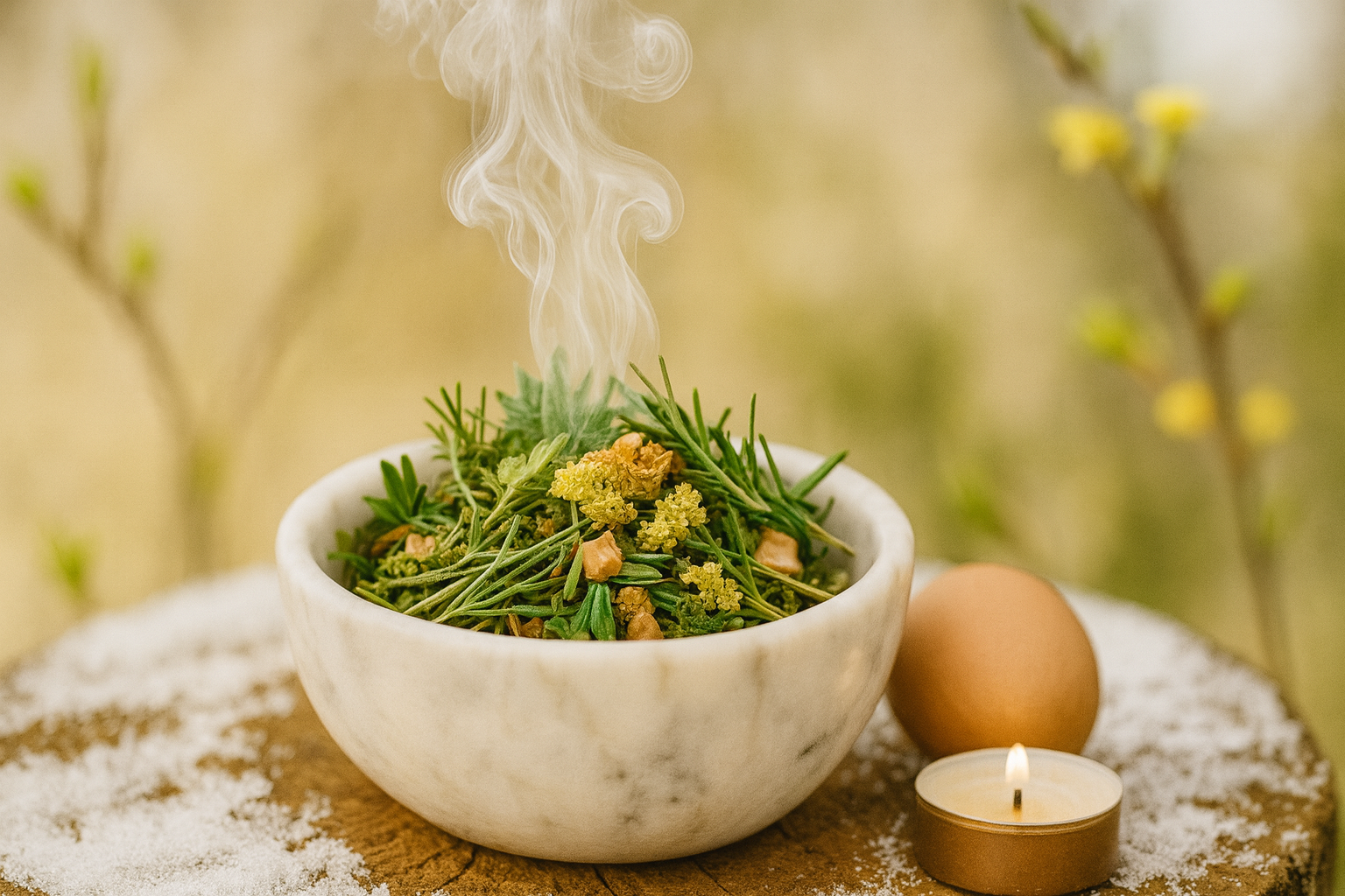 Das Bild zeigt eine stimmungsvolle Szene, die perfekt den Geist von Ostara einfängt. | ©Rauchfein Räucherwerk