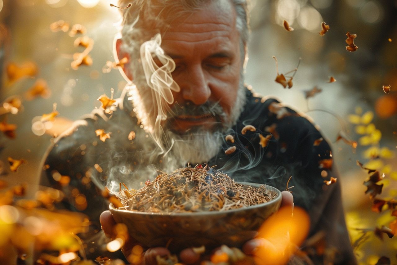 R&auml;uchermischung Mabon abgebildet in einer kleinen Schale. | &copy;Rauchfein R&auml;ucherwerk