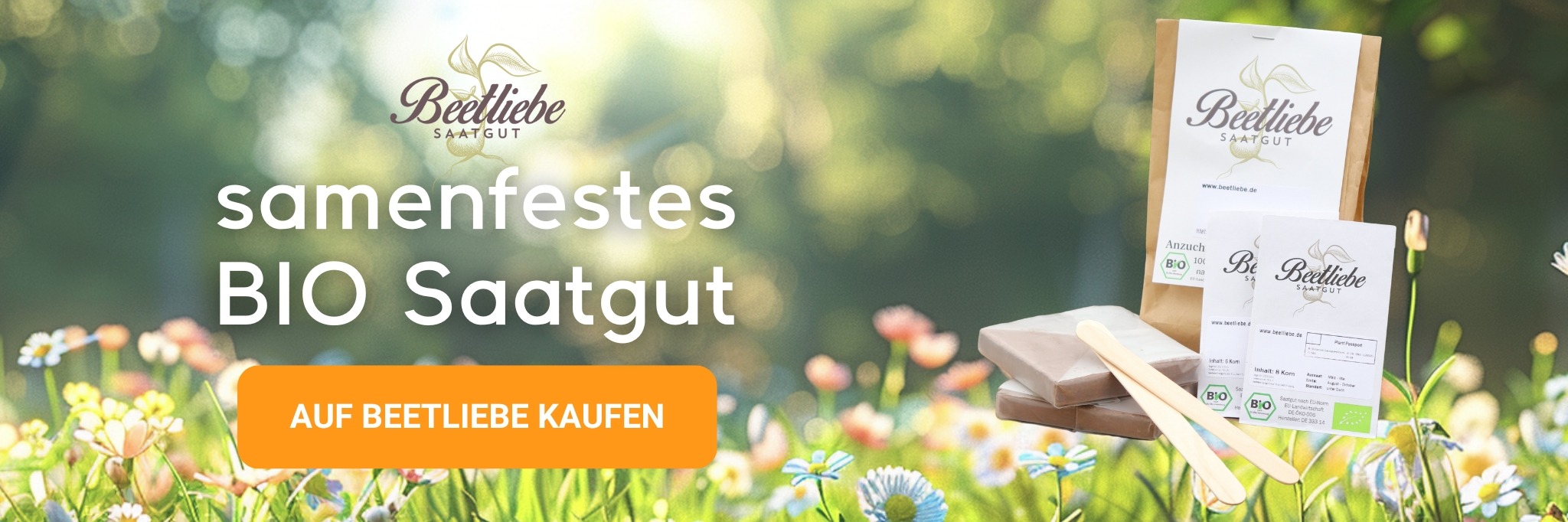 Banner mit Blumen und Saatgut von Beetliebe